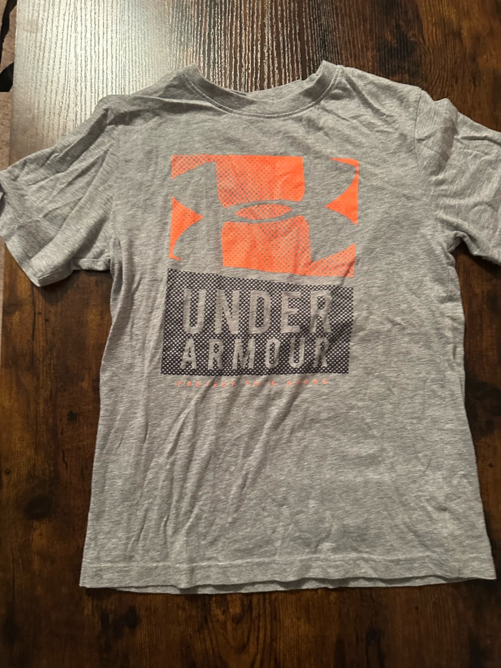 Under Armour Boy’s Heather Gray Short Sleeve Tee with Orange Logo